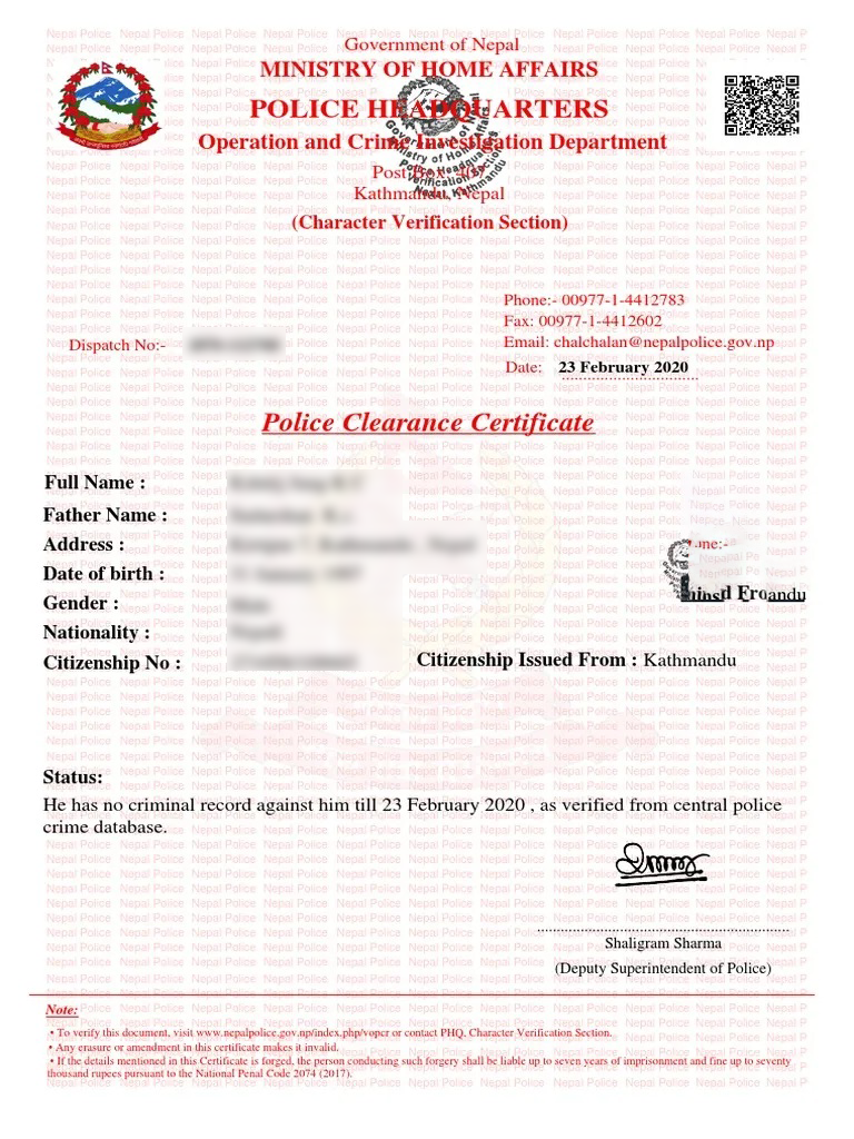 Apply for Police Clearance Certificate